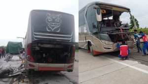Kecelakaan Bus dan Truk Tronton di Tol Lampung
