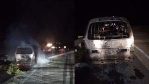 Minibus Terbakar di Tol Lampung