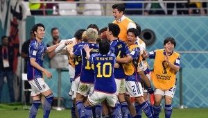 Selebrasi pemain Jepang usai kalahkan Jerman di Piala Dunia 2022