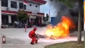 Motor terbakar di SPBU Tambahsari Pringsewu Lampung