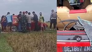 Mobil penuh bekas tembakan ditemukan di areal sawah Jatiagung, Lampung Selatan