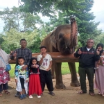 Di Taman Wisata dan Taman Satwa Lembah Hijau Lampung pengunjung juga bisa berfoto dengan gajah lho.