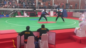 Atlet Pencak Silat Lampung Sa'dan Ahmed Sidik Lisanaka saat bertanding di PON XXI 2024
