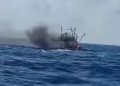 Kapal Terbakar di Perairan Lampung
