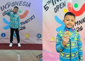Muhammad Evano Faeyza meraih medali emas Kejuaraan Aerobic Gymnastic Indonesia Open 2026.