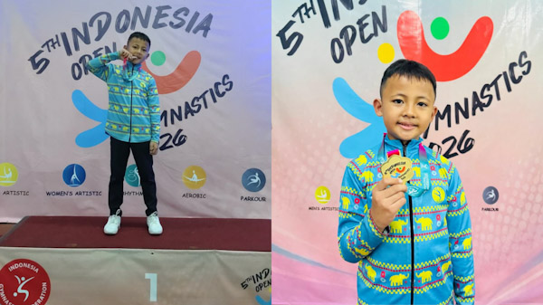 Muhammad Evano Faeyza meraih medali emas Kejuaraan Aerobic Gymnastic Indonesia Open 2026.